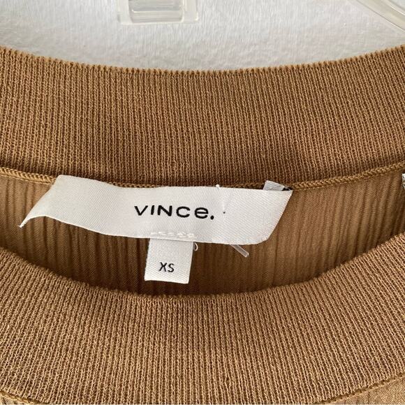 Vince Round Neck Silk Brown Crinkle Top Blouse size XS - Picture 10 of 10